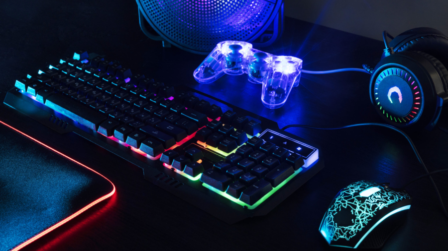 view-illuminated-neon-gaming-keyboard-setup-controller